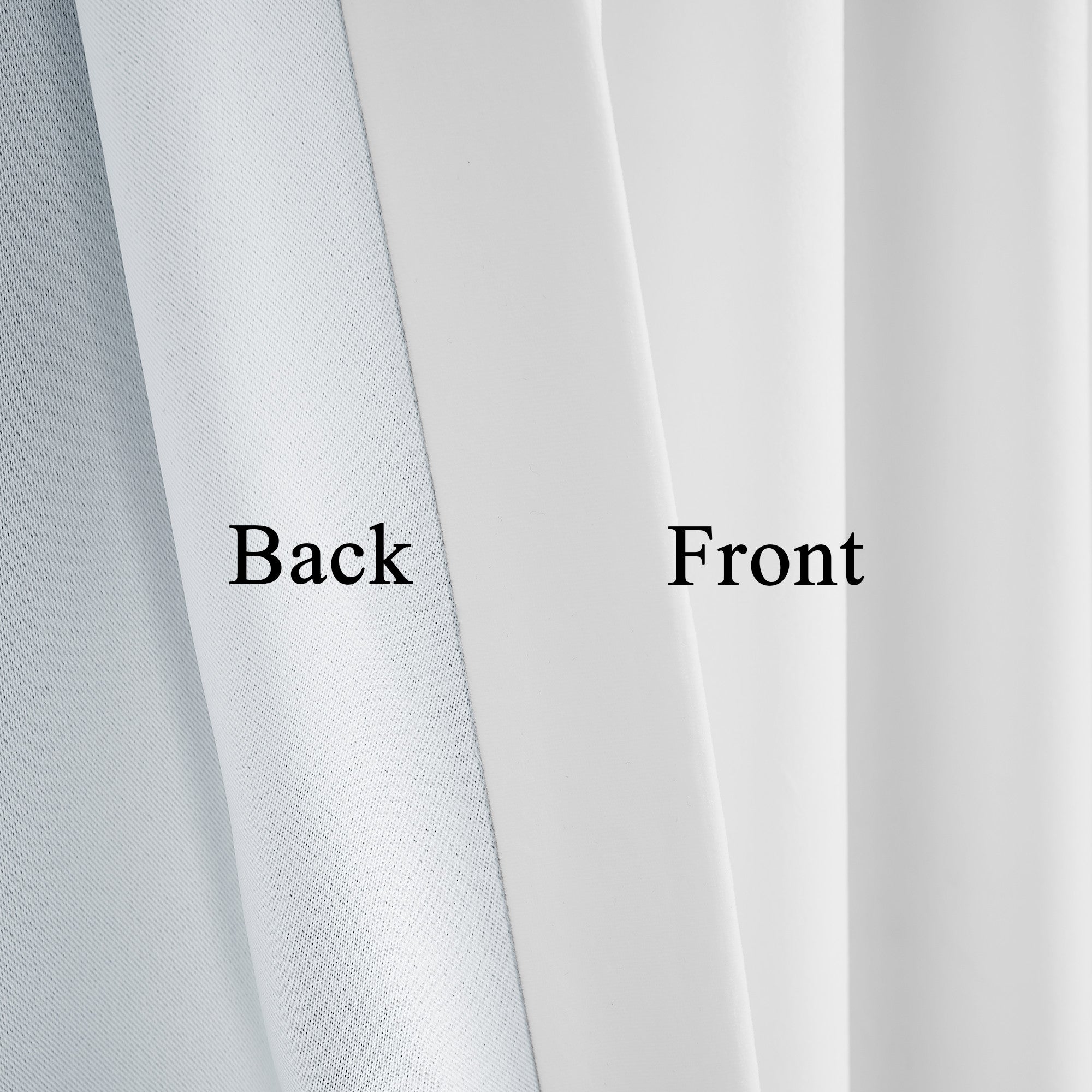 Close-up of a 2-layer velvet thermal insulated light blocking curtain, highlighting the smooth white front and textured back.