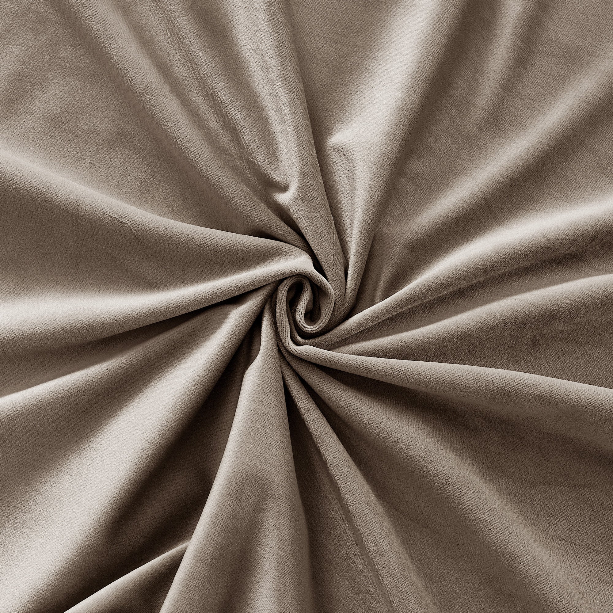 Close-up of light brown velvet thermal insulated light blocking curtain fabric, showing soft texture and elegant drape.