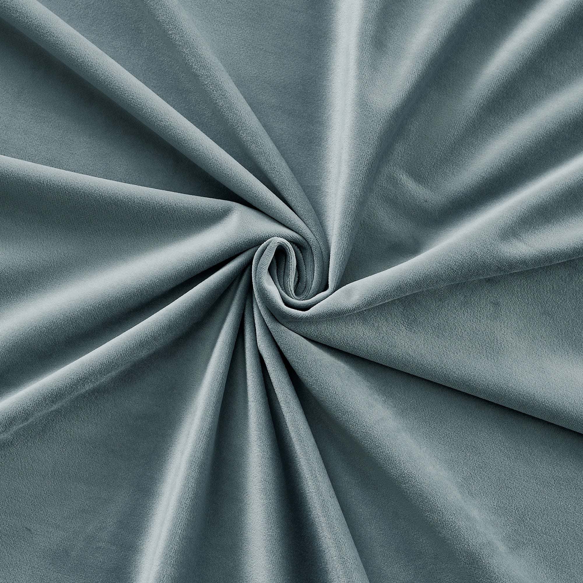 Close-up of plush, thick teal velvet fabric for thermal insulated light blocking drapes, showing soft folds.