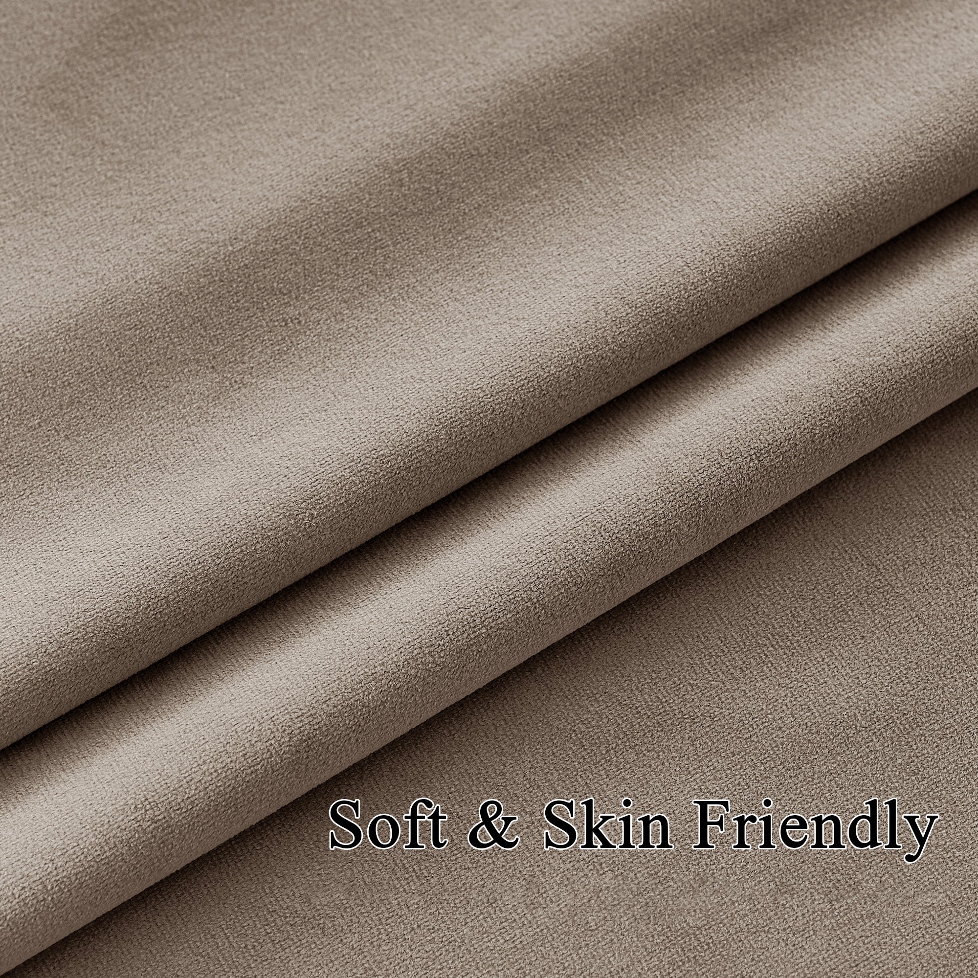 Plush light brown velvet fabric for thermal insulated light blocking drapes, showcasing its soft, skin-friendly texture and thickness.