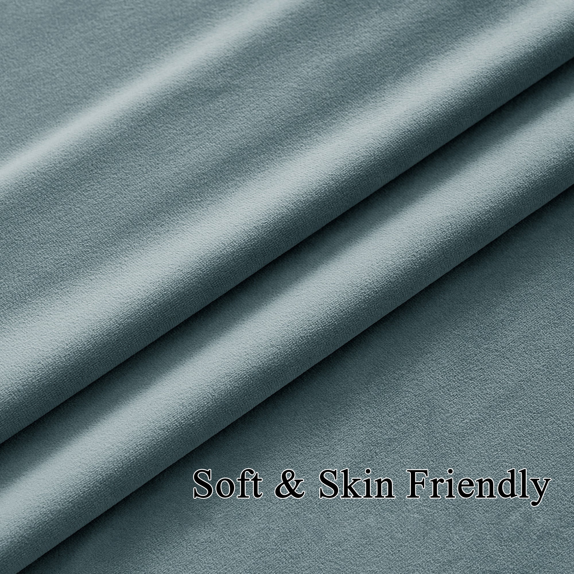 Soft, skin-friendly teal velvet fabric with elegant folds, showcasing its plush texture for thermal insulated light blocking drapes.