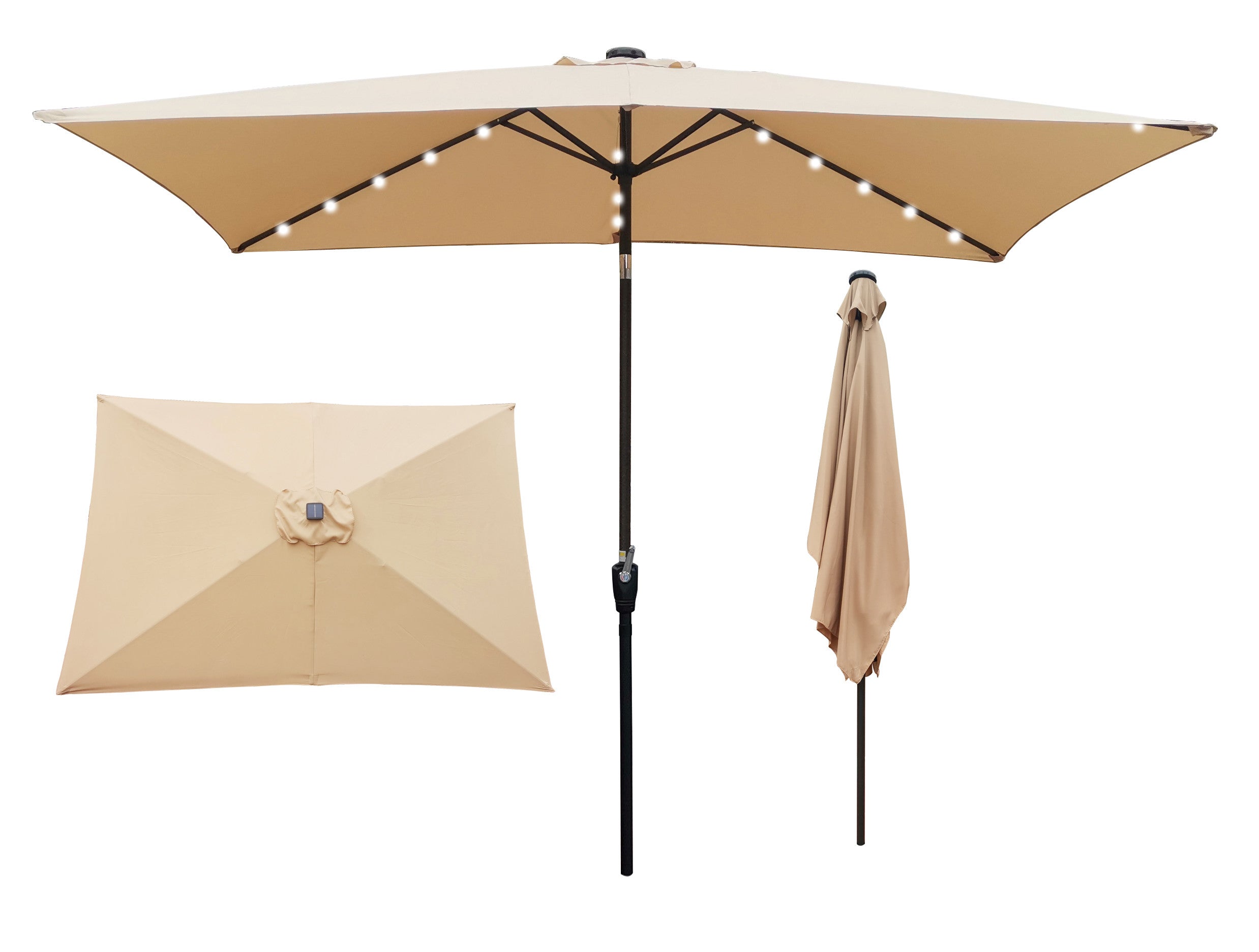 [KGORGE Plus] 10ft x 6.5ft Solar LED Lighting Rectangular Outdoor Umbrella for Garden Backyard Pool