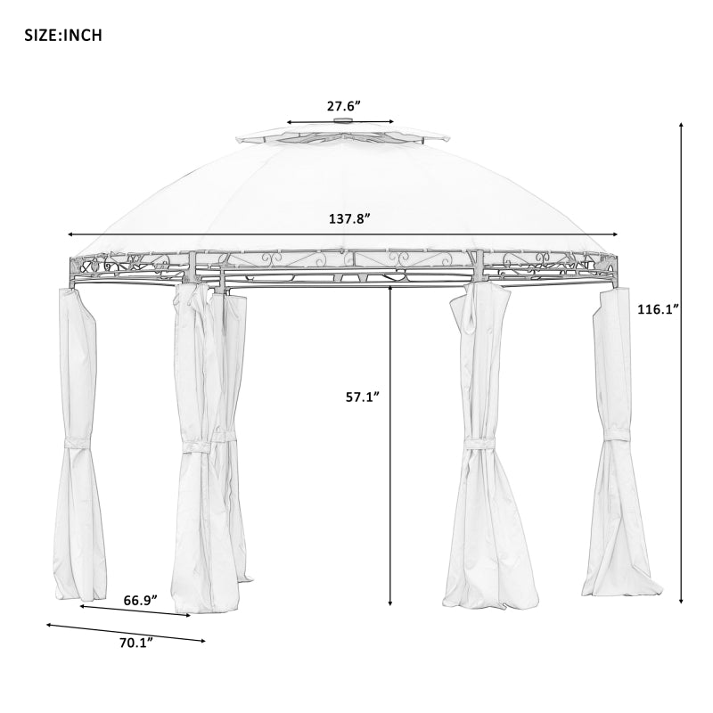 [KGORGE Plus] Outdoor Gazebo Steel Fabric Round Soft Top Gazebo Outdoor Patio Dome Gazebo with Removable Curtains