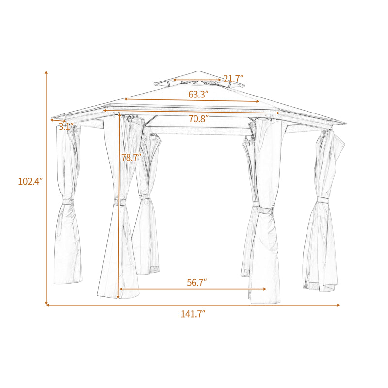 [KGORGE Plus] 11.8 Ft. W x 11.8 Ft. D Patio Outdoor Gazebo, Double Roof Soft Canopy Garden Backyard Gazebo with Mosquito Netting Suitable for Lawn, Garden, Backyard and Deck
