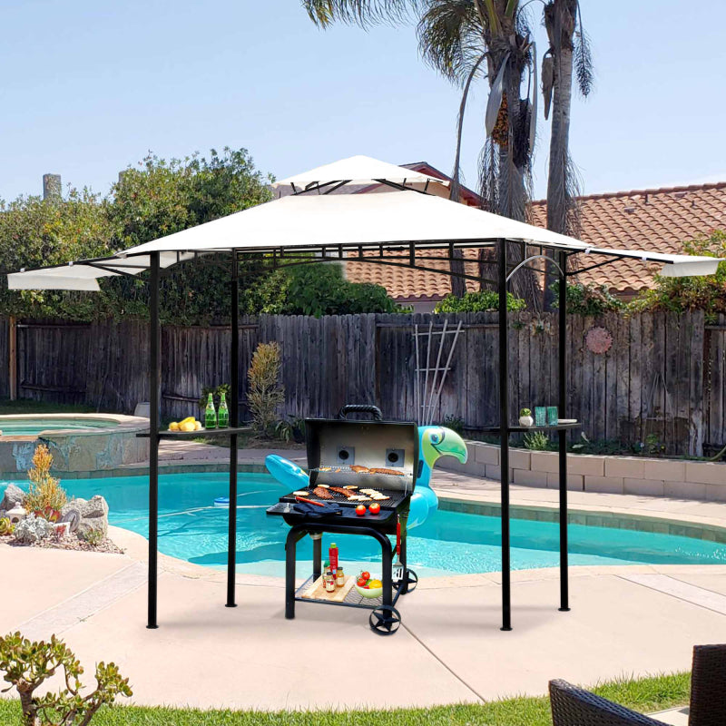 [KGORGE Plus] 13Ft.Lx4.5Ft.W Iron Double Tiered Backyard Patio BBQ Grill Gazebo with Bar Counters&Extendable Shades