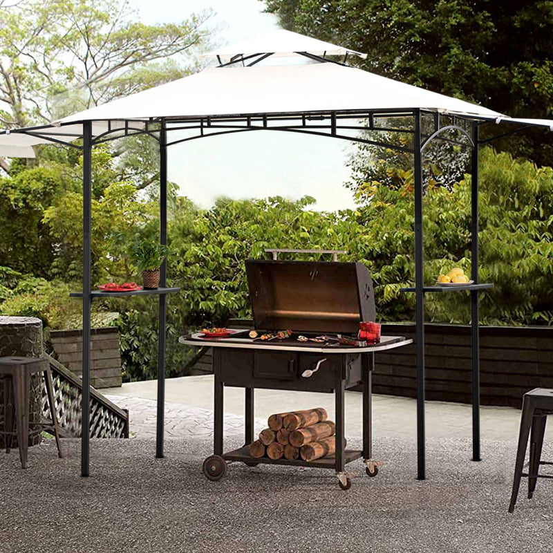 [KGORGE Plus] 13Ft.Lx4.5Ft.W Iron Double Tiered Backyard Patio BBQ Grill Gazebo with Bar Counters&Extendable Shades