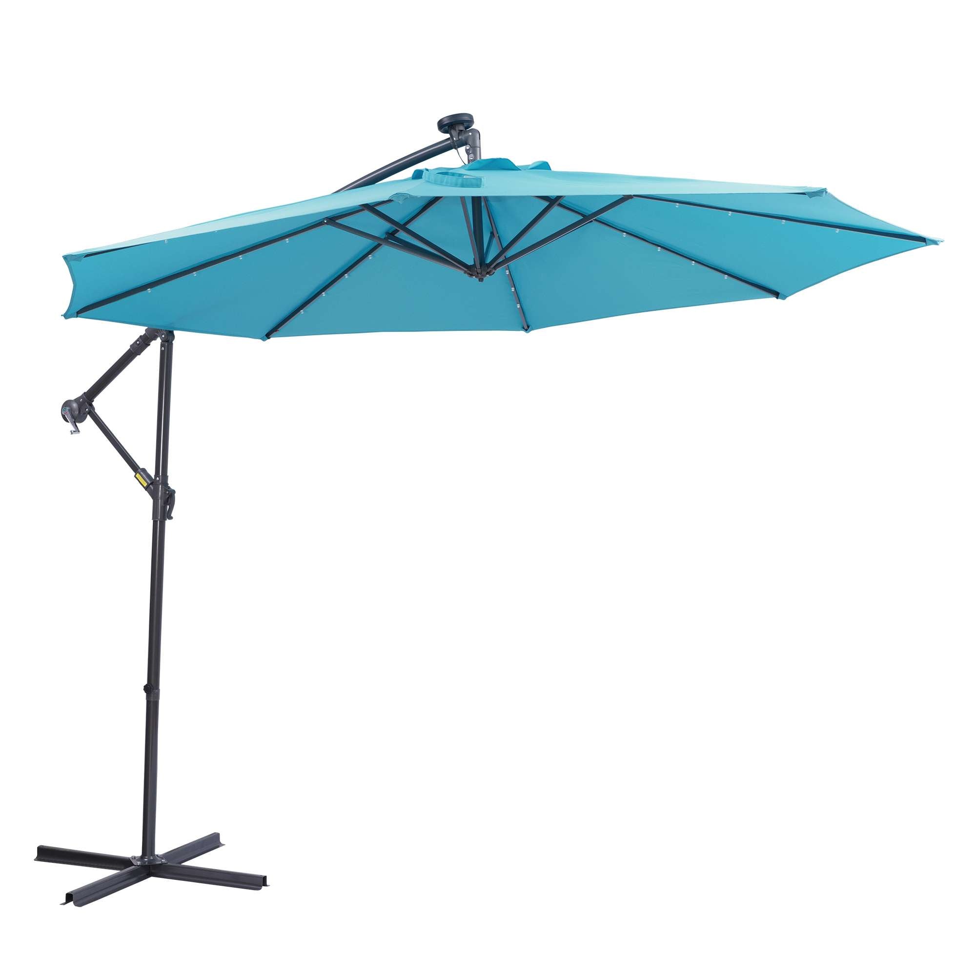 [KGORGE Plus]10 FT Solar Powered No-tilt Cantilever Patio Umbrella Commercial and Residential with 32 LED Lights