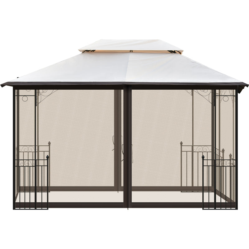[KGORGE Plus] 13 ft. x 9.7 ft. Iron Patio Outdoor Gazebo, Double Roof Soft Canopy Garden Backyard Gazebo with Mosquito Netting Suitable for Lawn, Garden, Backyard and Deck