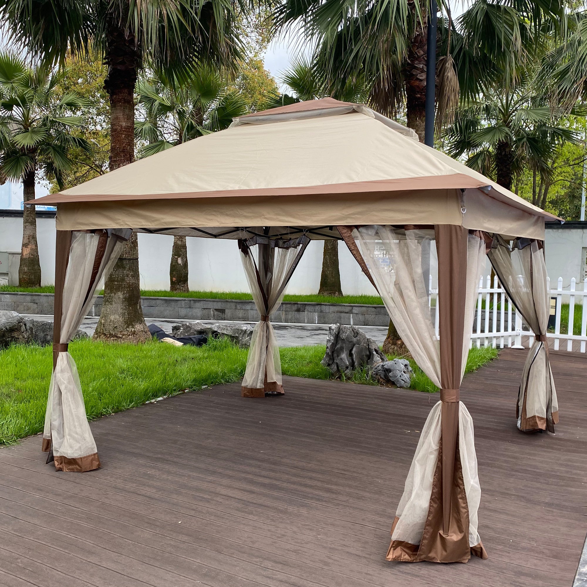 [KGORGE Plus]Outdoor 11ft x 11ft Pop Up Gazebo Canopy With Removable Zipper Netting, 2-Tier Soft Top Event Tent, Suitable For Patio Backyard Garden Camping Area, Coffee