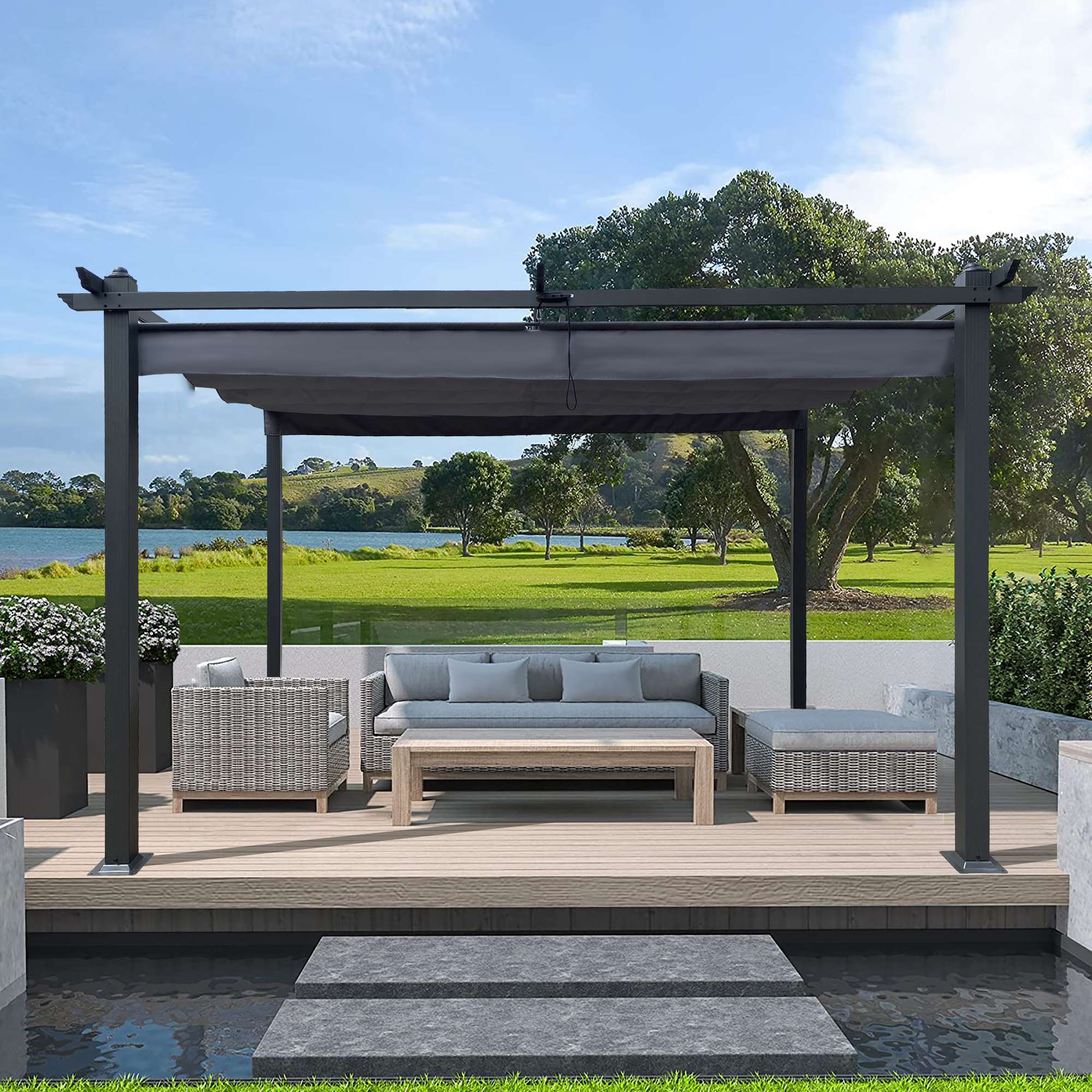 [KGORGE Plus]13 x 10 Ft Outdoor Patio Retractable Pergola With Canopy Sun shelter Pergola for Gardens,Terraces,Backyard