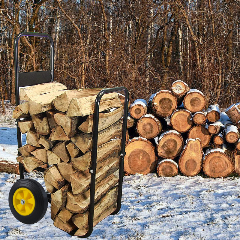 [KGORGE Plus]Outdoor or Indoor Black Steel Wood Rack Storage Mover Firewood Log Cart Carrier