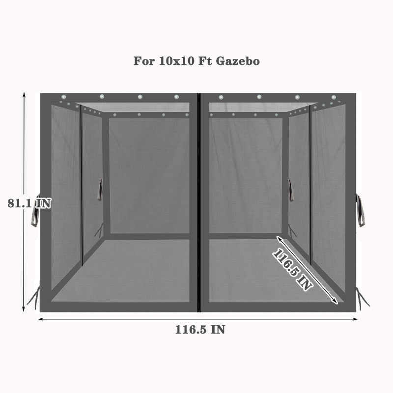 [KGORGE Plus] 10x10 Ft Gazebo Replacement Mosquito Netting with Zippers, 4-Side Mesh Walls for Patio Gazebos