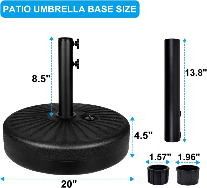 [KGORGE Plus]  20" Heavy Duty Round Base Umbrella Stand with Steel Holder Water Filled for Outdoor, Lawn, Garden