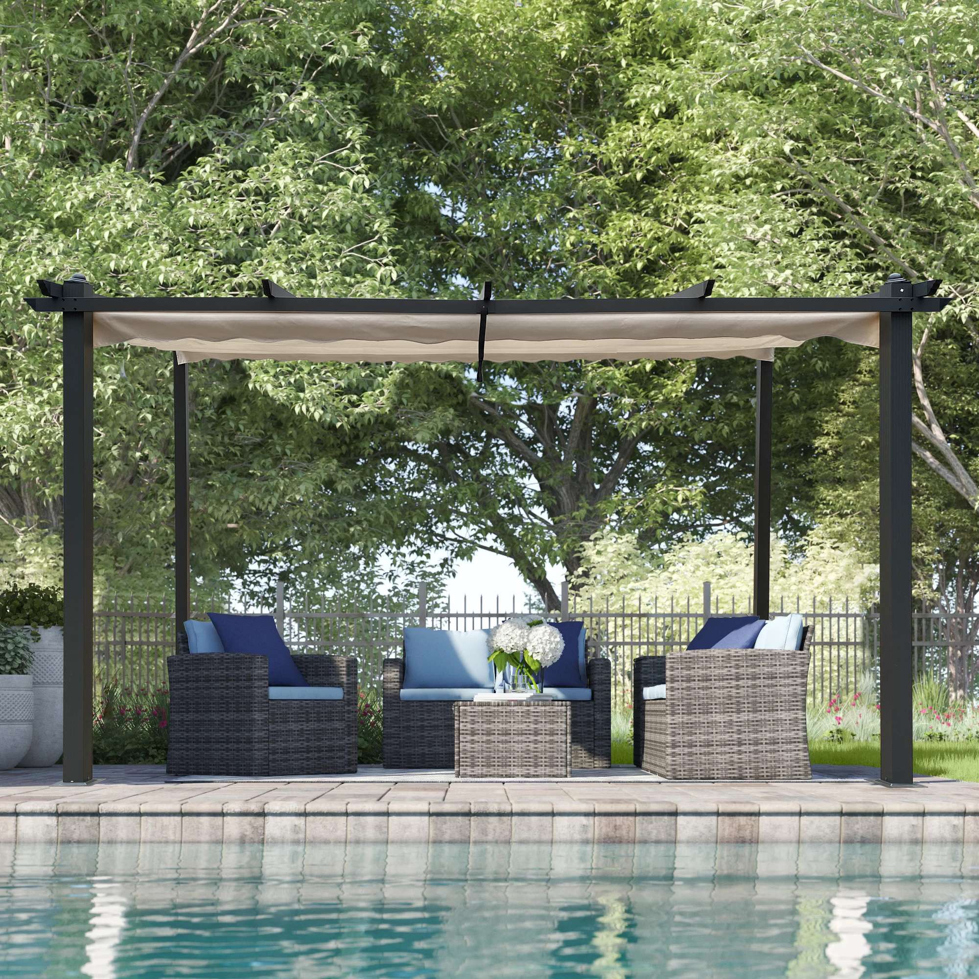 [KGORGE Plus]13 x 10 Ft Outdoor Patio Retractable Pergola With Canopy Sun shelter Pergola for Gardens,Terraces,Backyard