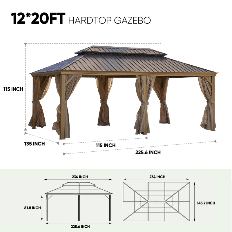 [KGORGE Plus] 12*20ft Outdoor Permanent Hardtop Gazebo Canopy for Patio, Garden, Backyard