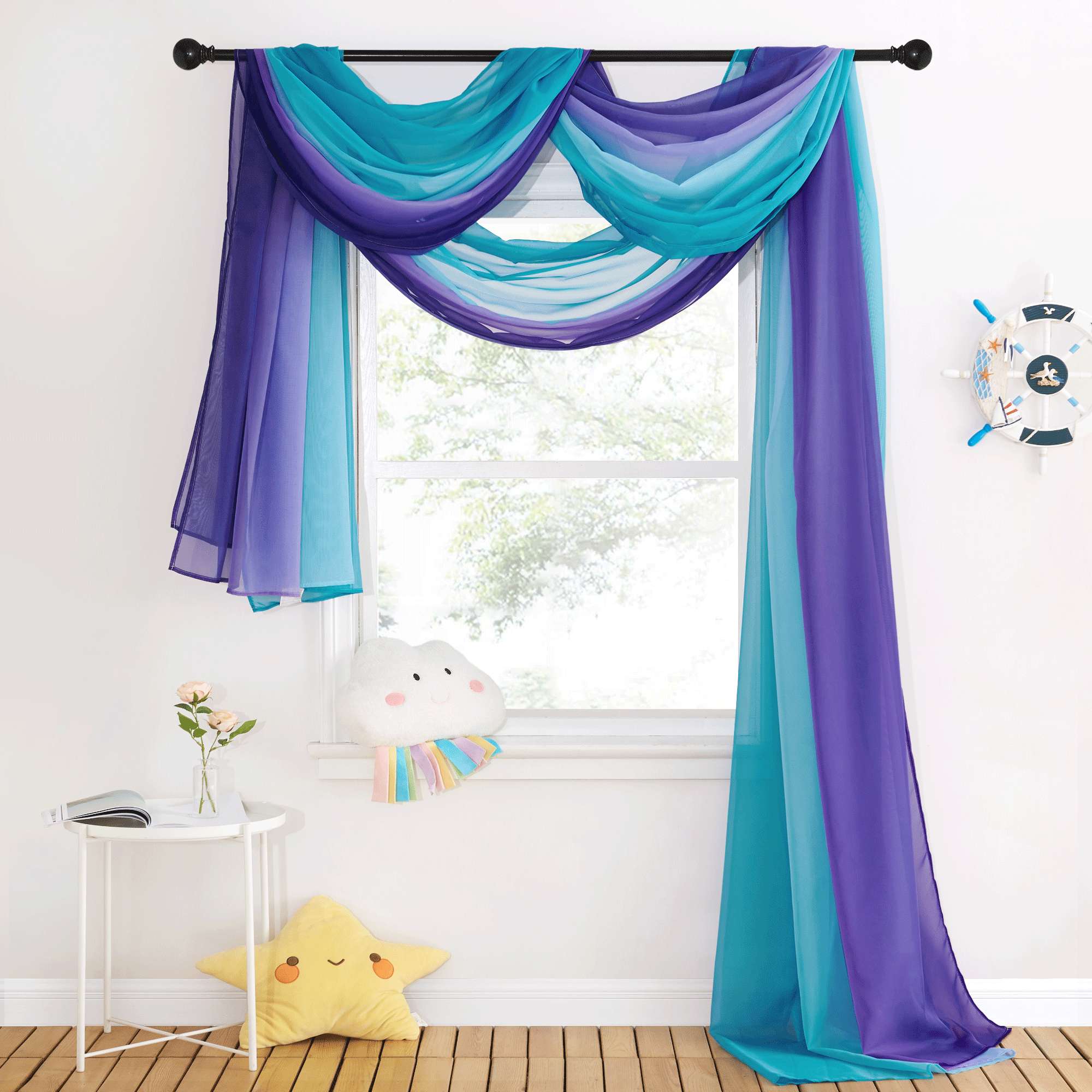 Home Decorative Rainbow Window Scarf Sheer Curtain-W60 x L216