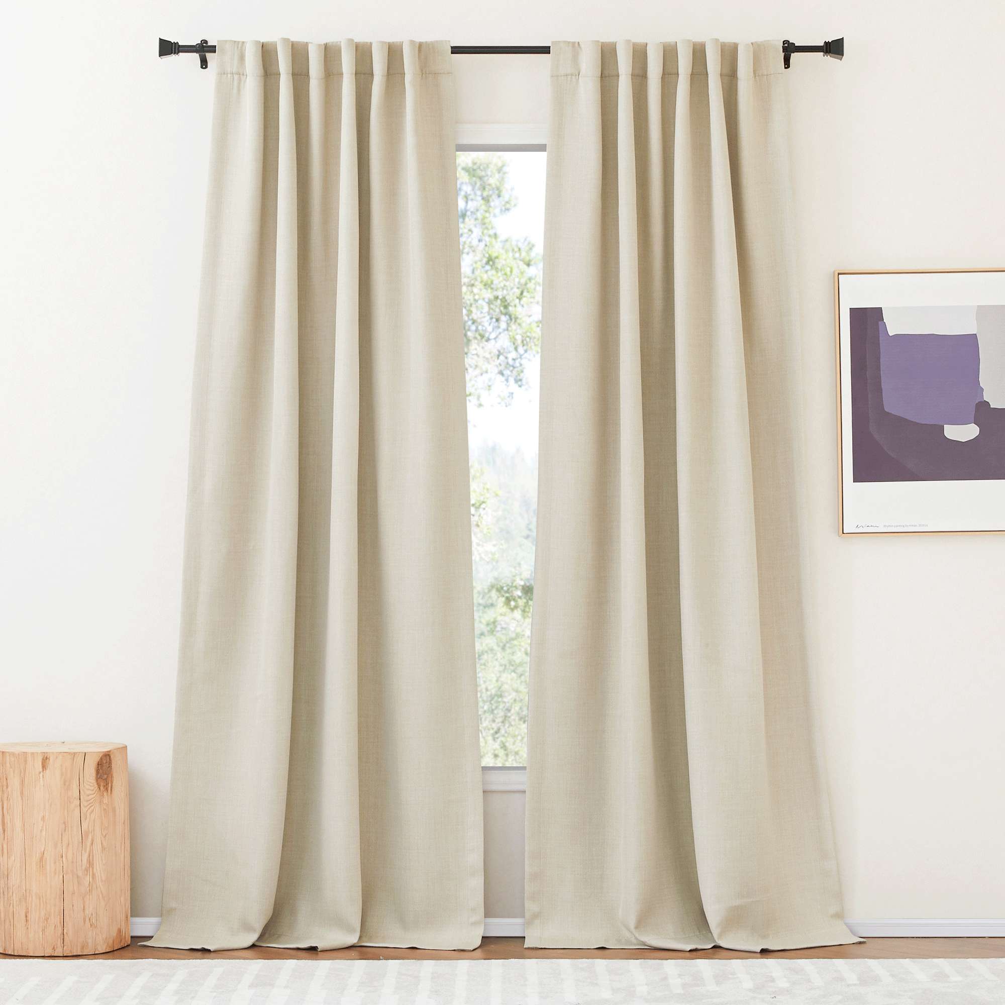 Faux Linen Blackout Textured Thermal Insulated Curtains for Living Room 2 Panel