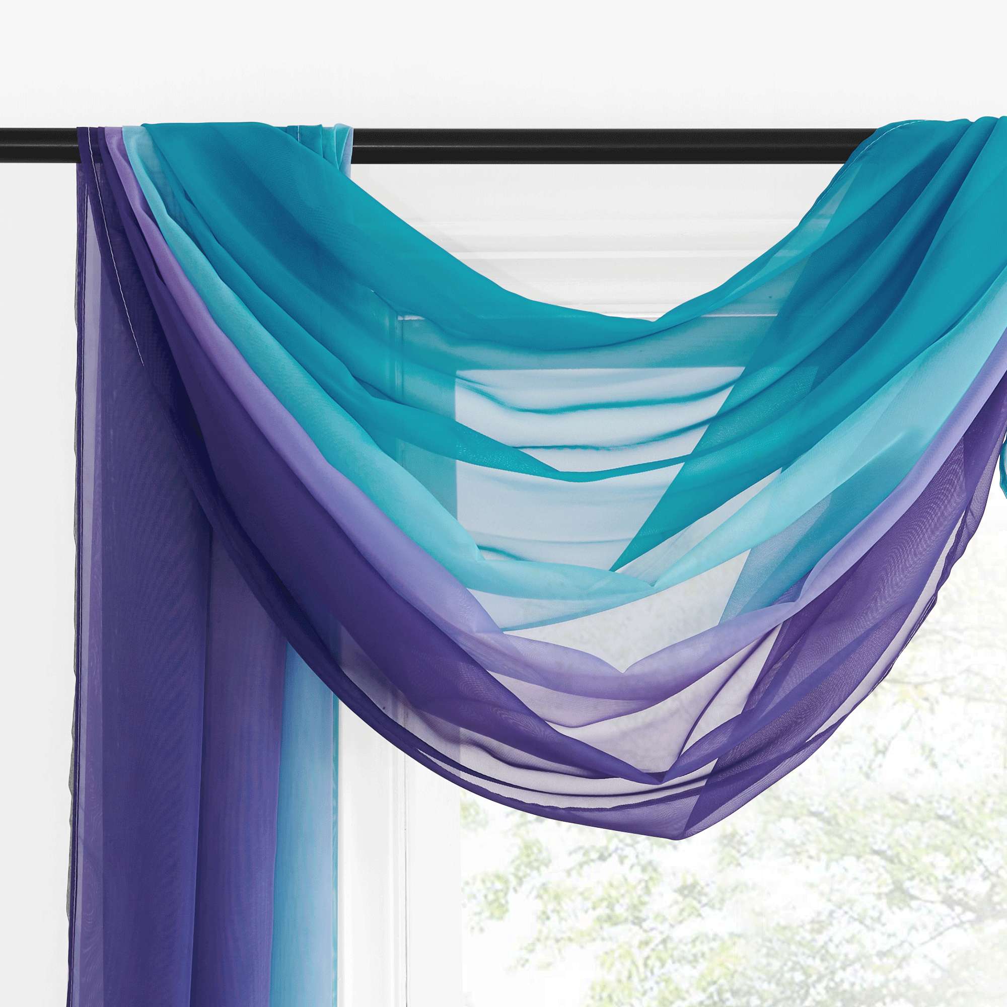 Home Decorative Rainbow Window Scarf Sheer Curtain-W60 x L216