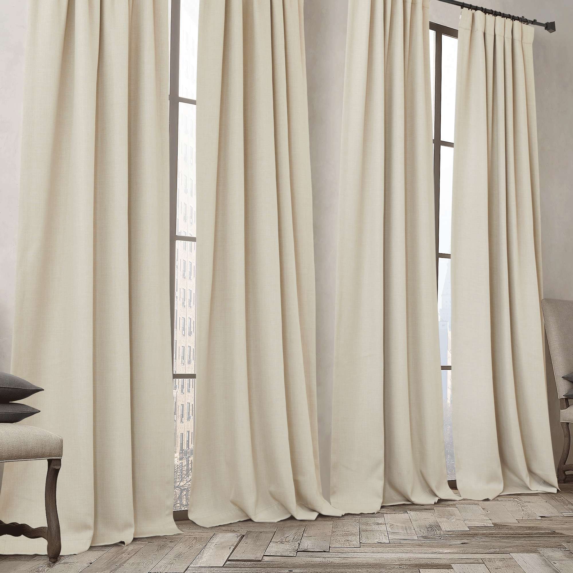 Faux Linen Blackout Textured Thermal Insulated Curtains for Living Room 2 Panel