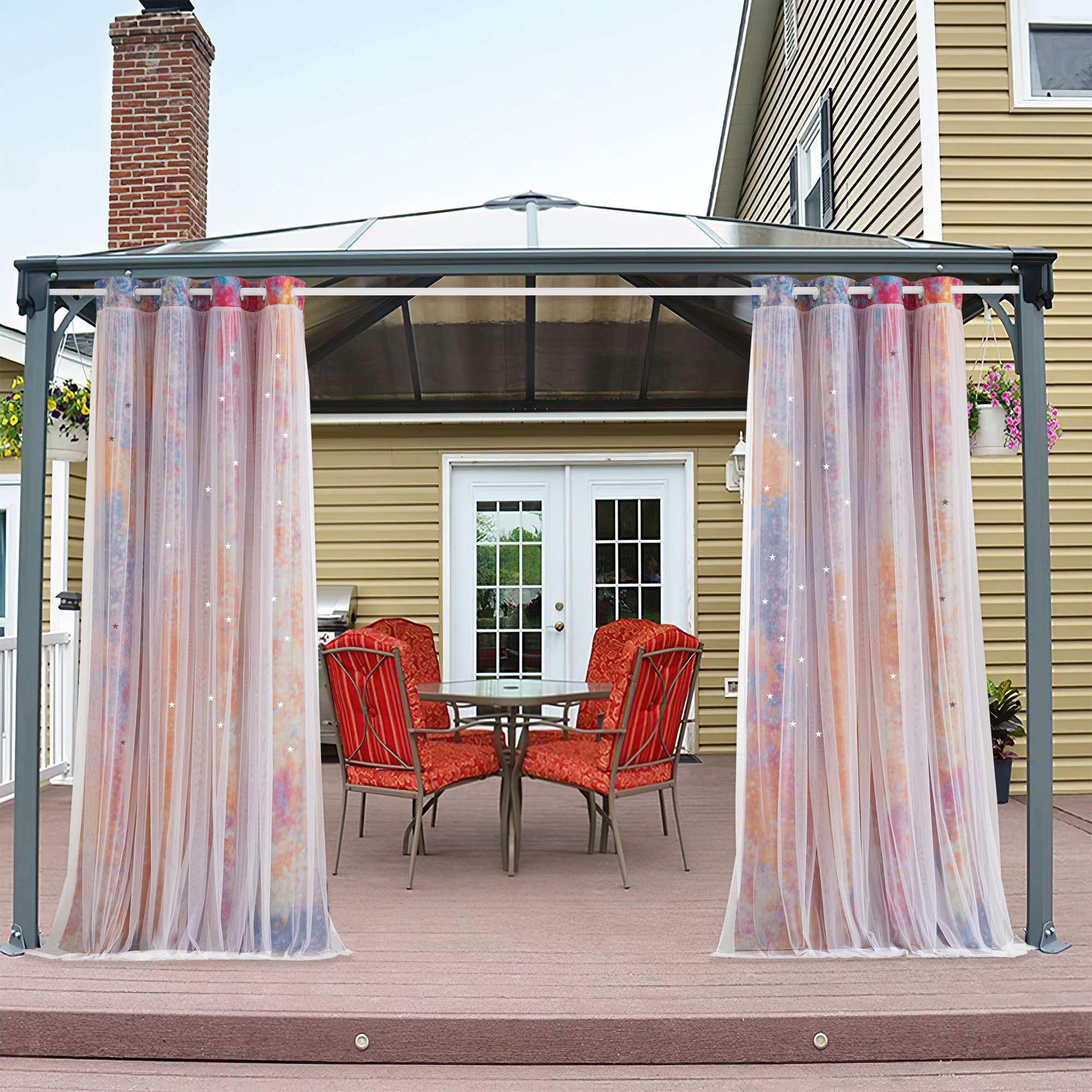 Outdoor Double Layer with Sheer Star Cut Out Blackout Curtains 1 Panel