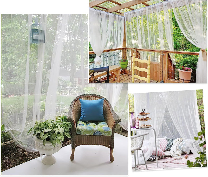 Adjustable Porch Screen Mesh Outdoor Sheer Curtains Lightweight Mosquito Netting for Patio Gazebo Pergola, 2 Panels