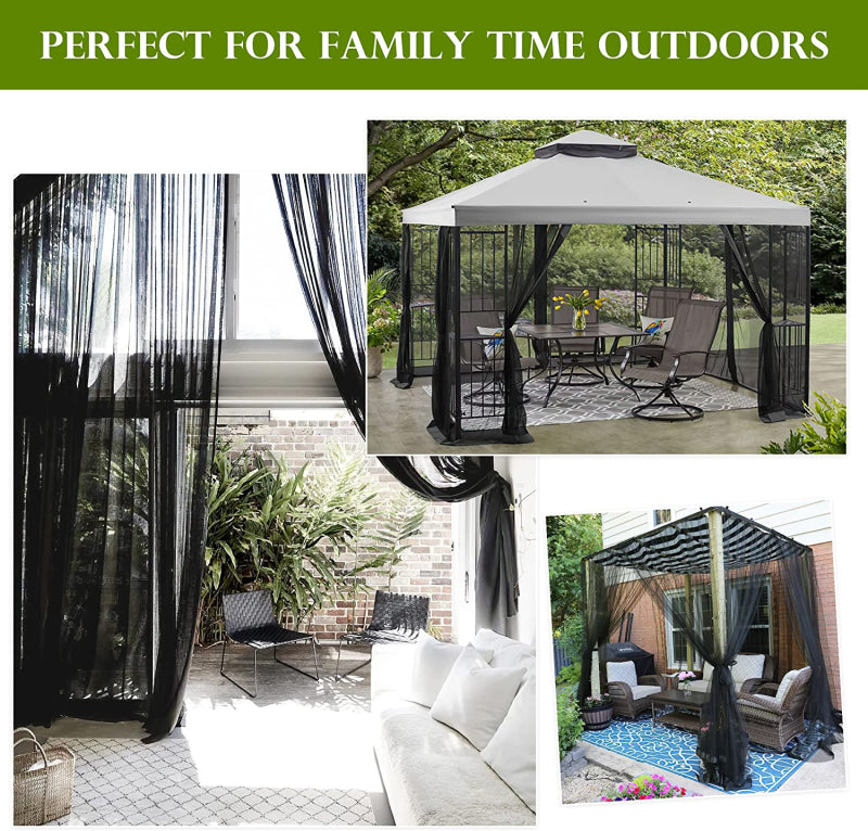 Adjustable Porch Screen Mesh Outdoor Sheer Curtains Lightweight Mosquito Netting for Patio Gazebo Pergola, 2 Panels
