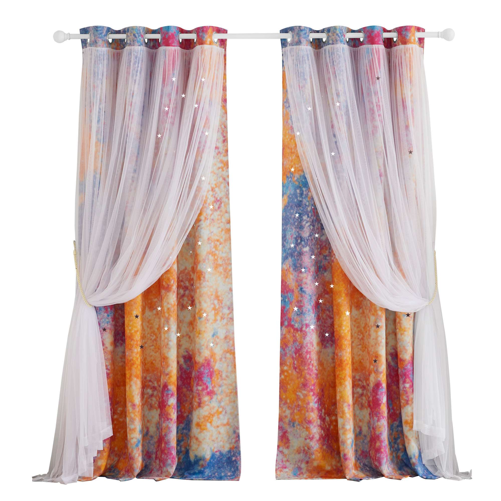 Outdoor Double Layer with Sheer Star Cut Out Blackout Curtains 1 Panel