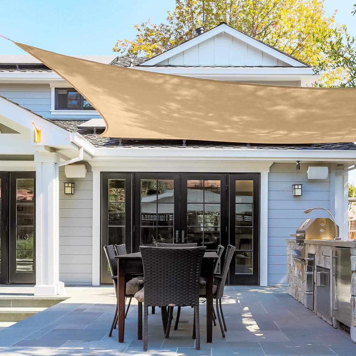 Outdoor Waterproof Sun Shade Sail Opaque Privacy Protection Canopy for Patio and Garden, Backyard Lawn