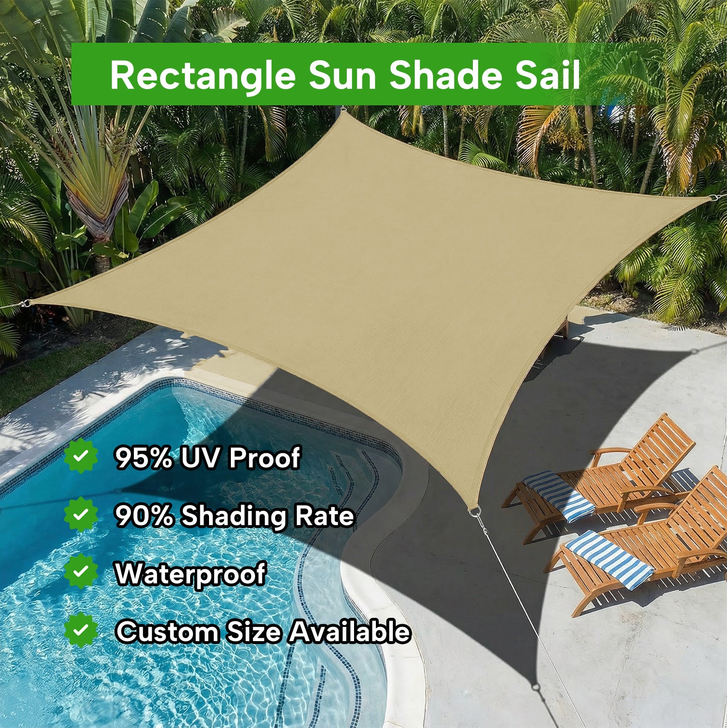 Outdoor Waterproof Rectangle Sun Shade Sail for Patio/Pool