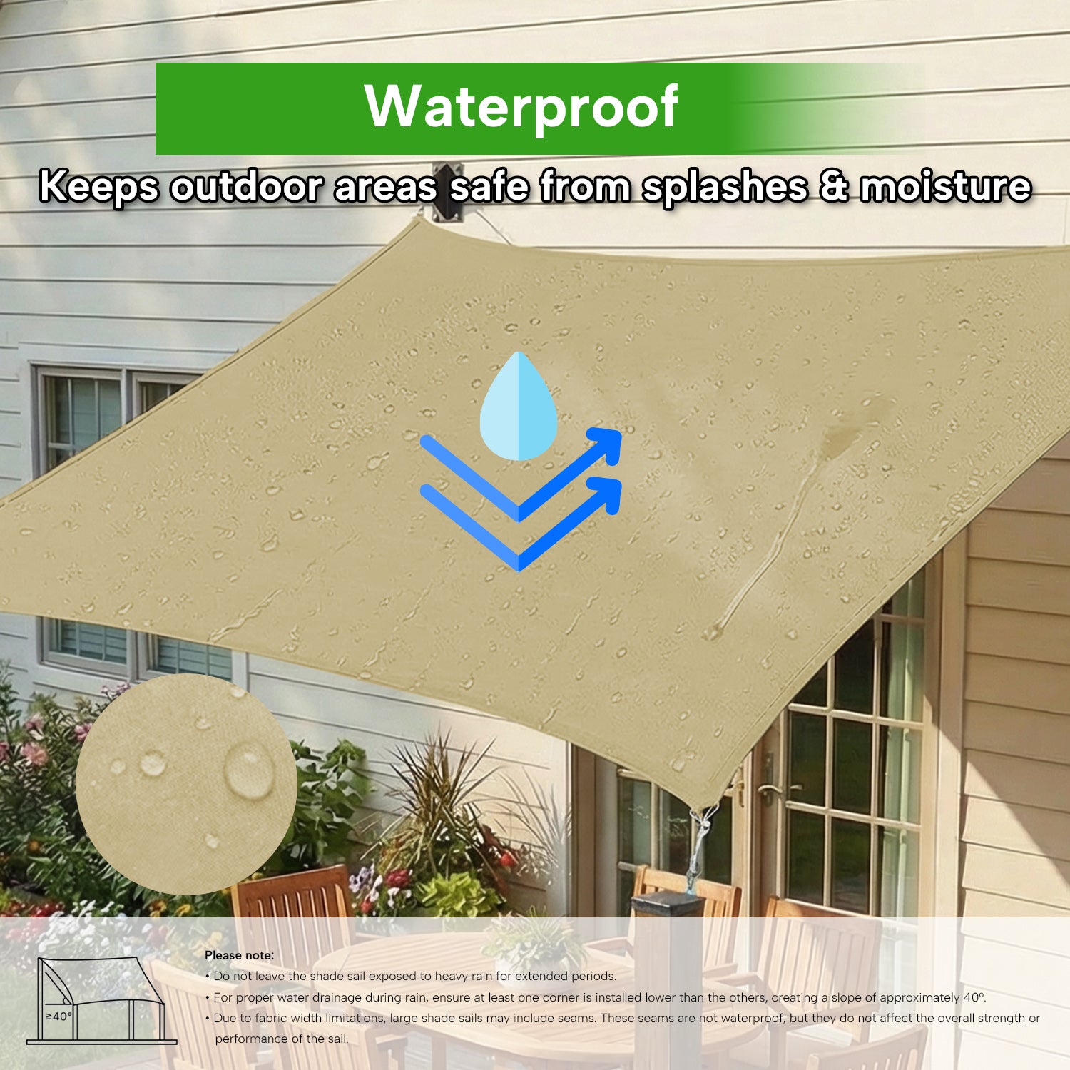 Outdoor Waterproof Rectangle Sun Shade Sail for Patio/Pool