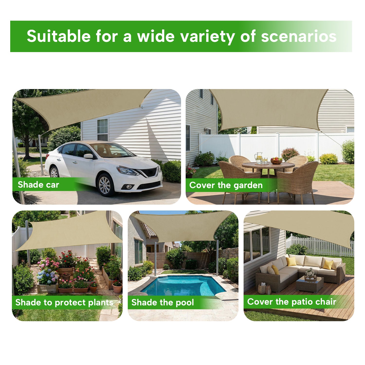 Outdoor Waterproof Rectangle Sun Shade Sail for Patio/Pool