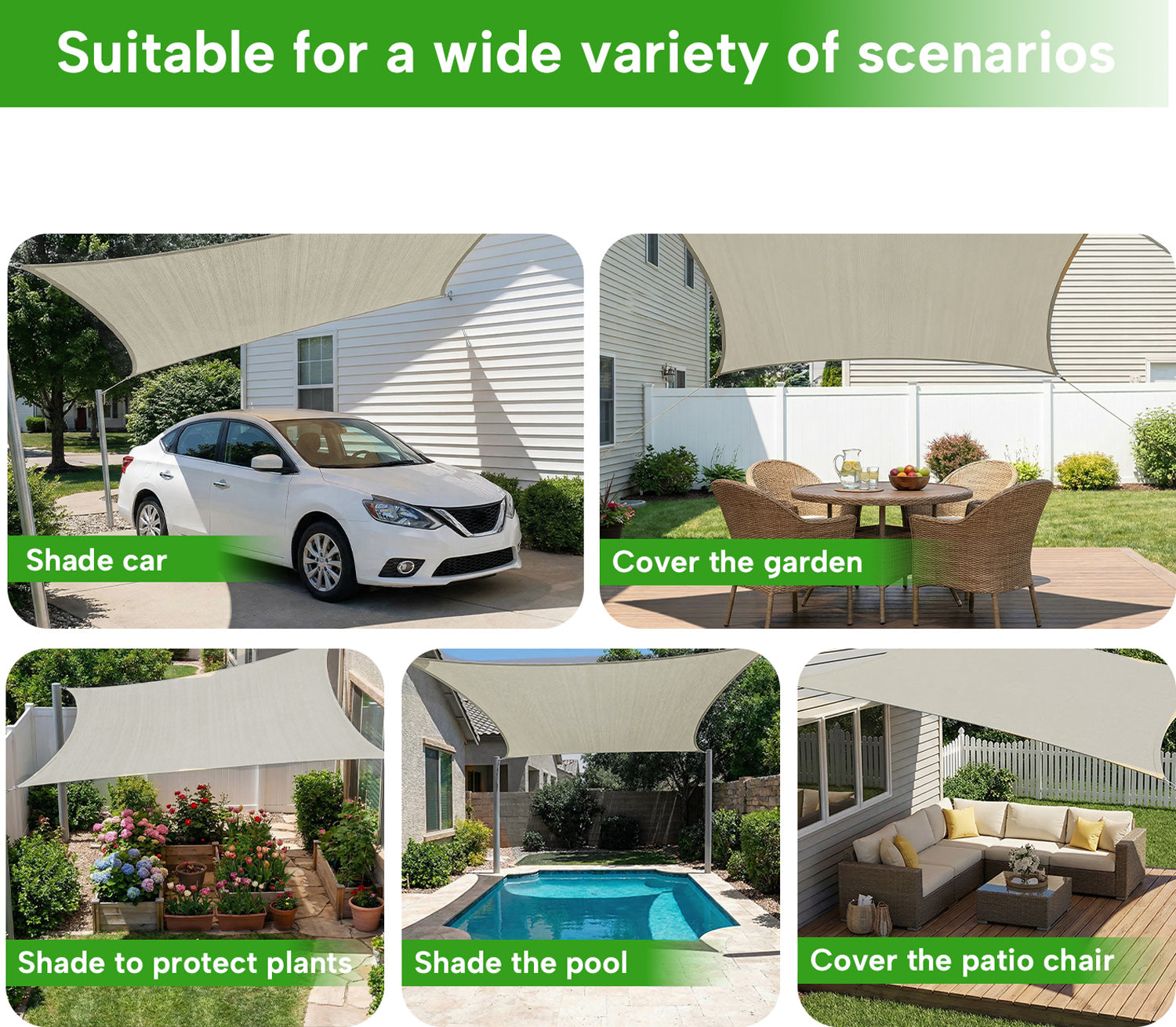 Outdoor Waterproof Rectangle Sun Shade Sail for Patio/Pool