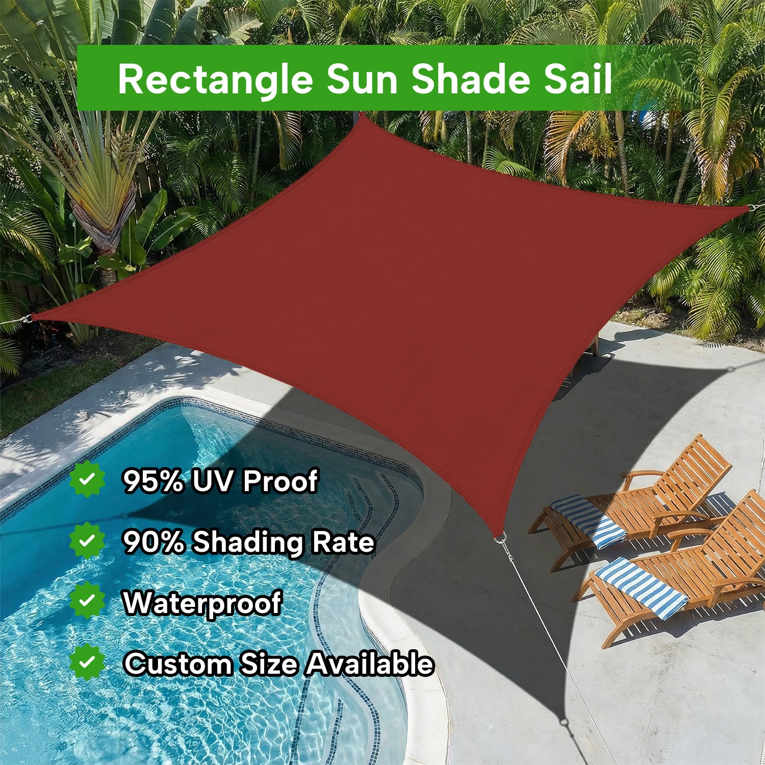 Outdoor Waterproof Rectangle Sun Shade Sail for Patio/Pool