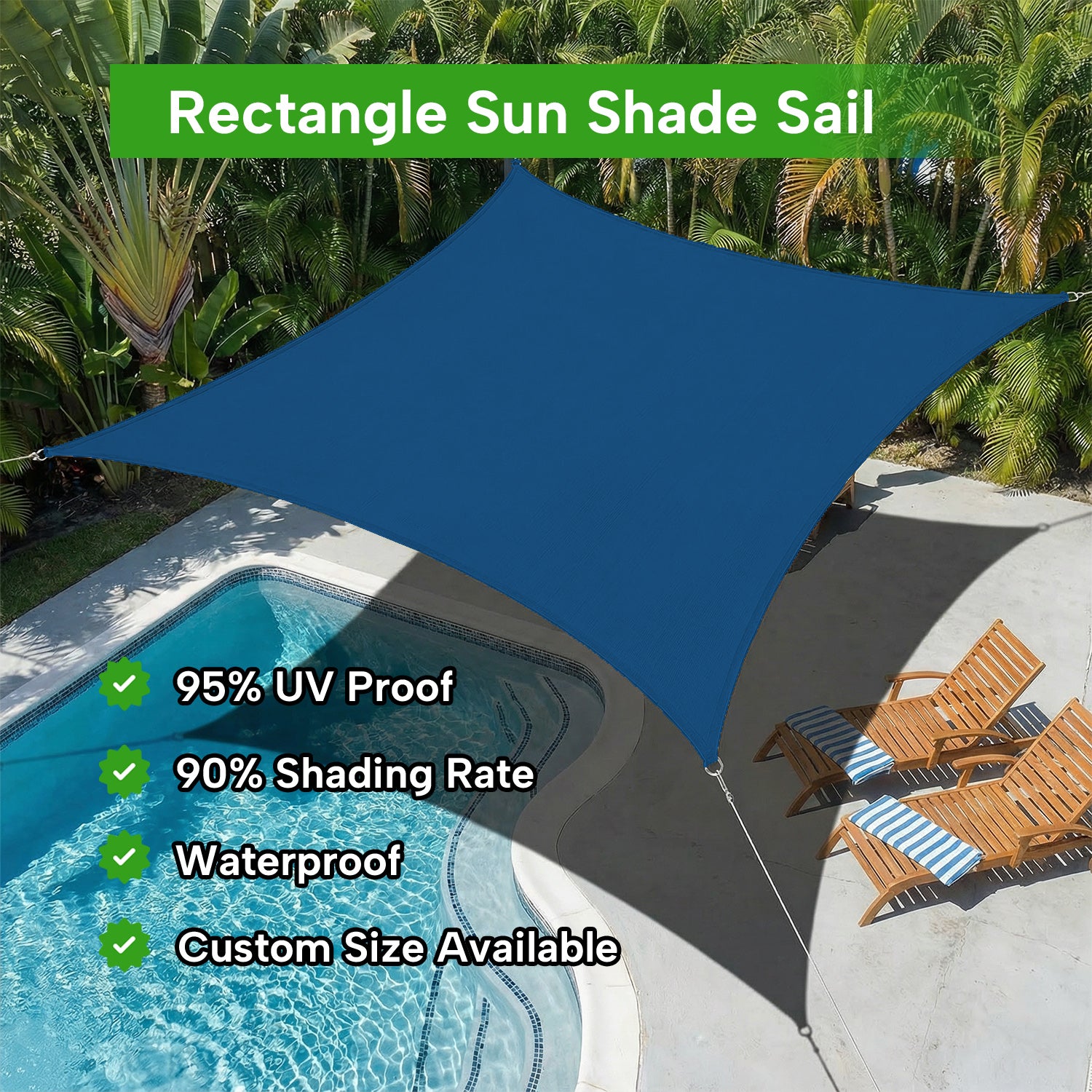 Outdoor Waterproof Rectangle Sun Shade Sail for Patio/Pool