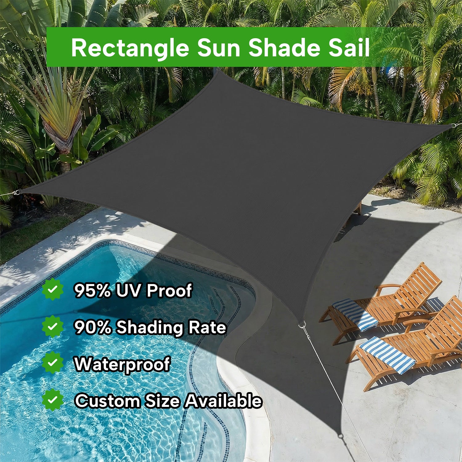 Outdoor Waterproof Rectangle Sun Shade Sail for Patio/Pool