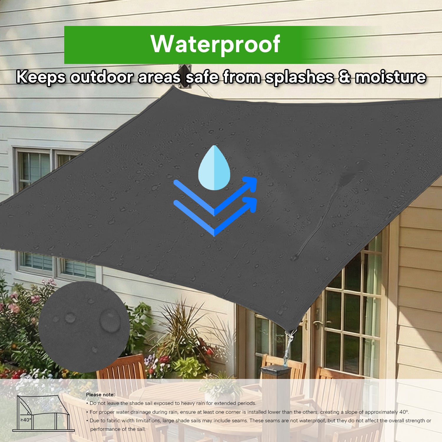 Outdoor Waterproof Rectangle Sun Shade Sail for Patio/Pool