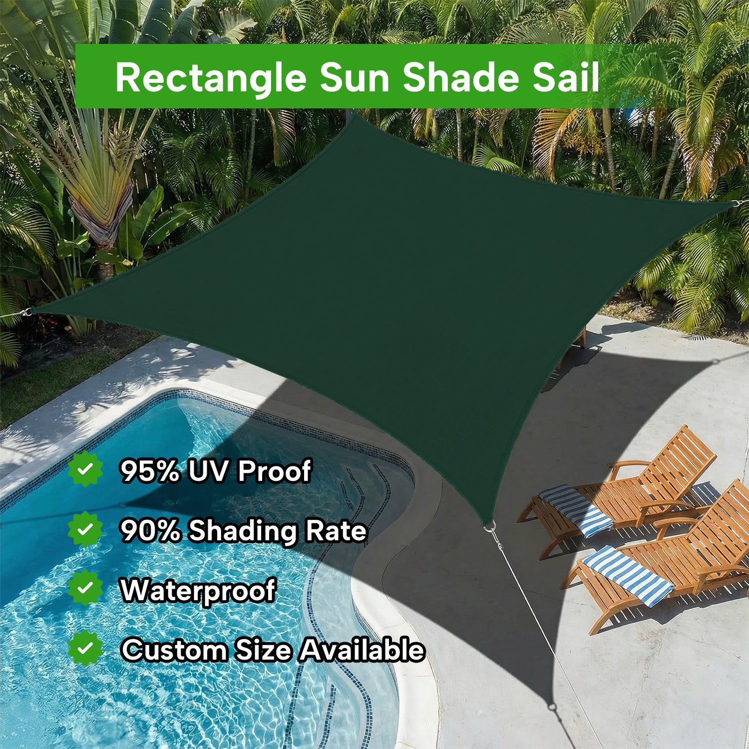 Outdoor Waterproof Rectangle Sun Shade Sail for Patio/Pool