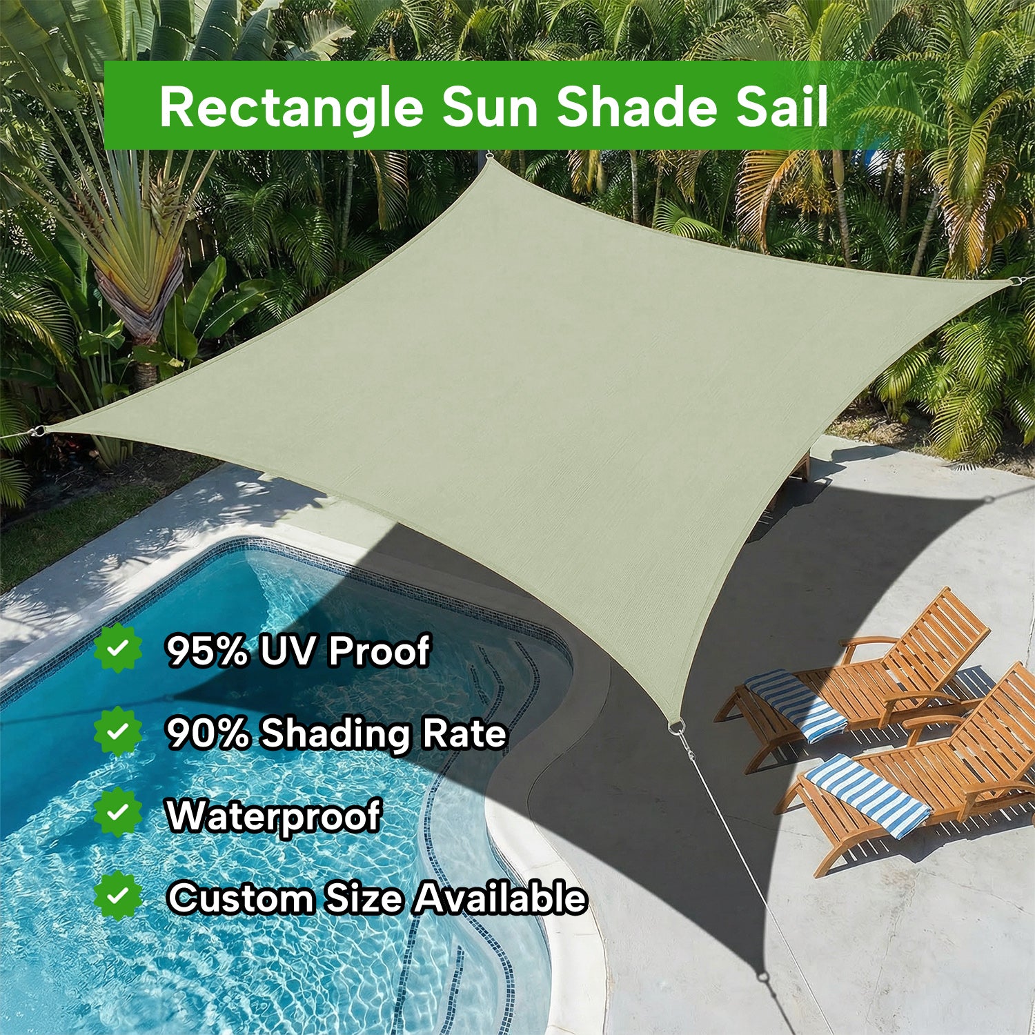 Outdoor Waterproof Rectangle Sun Shade Sail for Patio/Pool