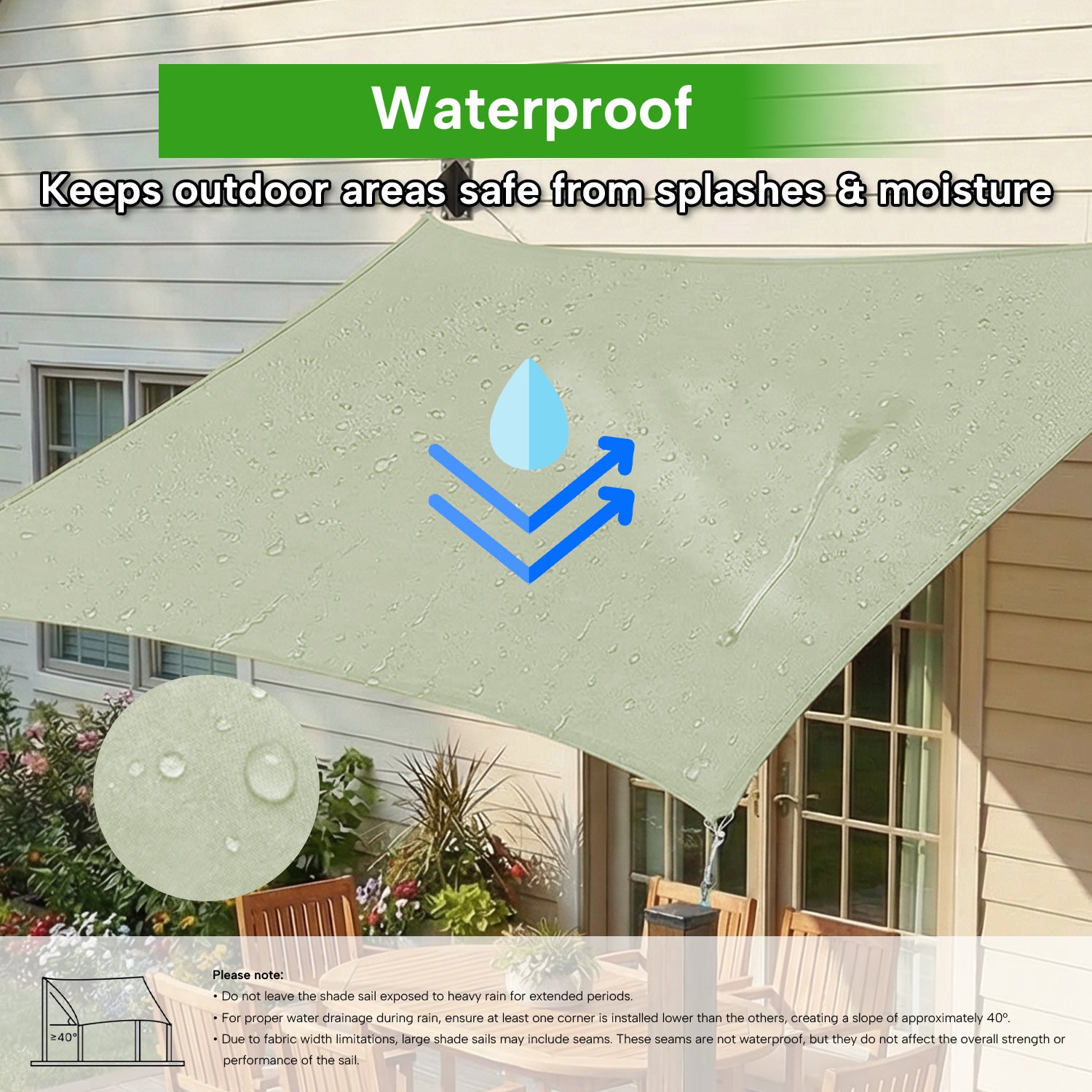 Outdoor Waterproof Rectangle Sun Shade Sail for Patio/Pool