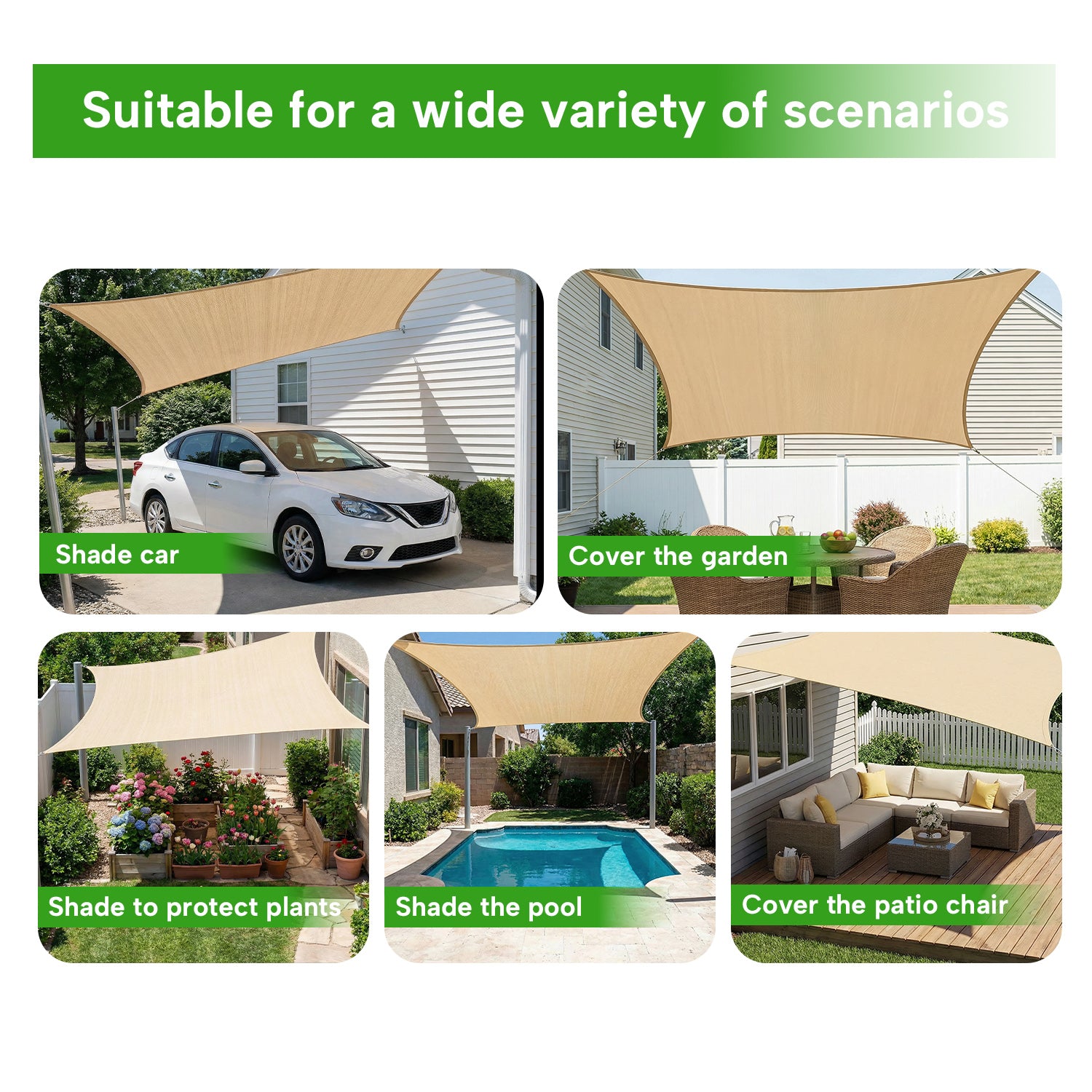 Outdoor Waterproof Rectangle Sun Shade Sail for Patio/Pool