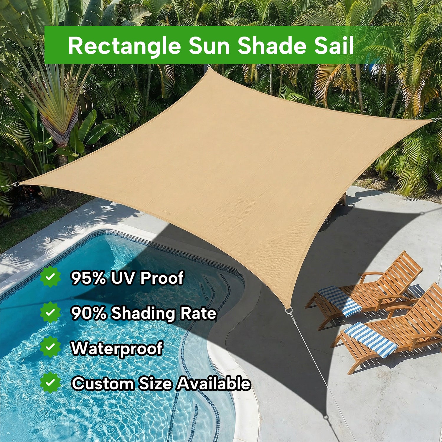 Outdoor Waterproof Rectangle Sun Shade Sail for Patio/Pool