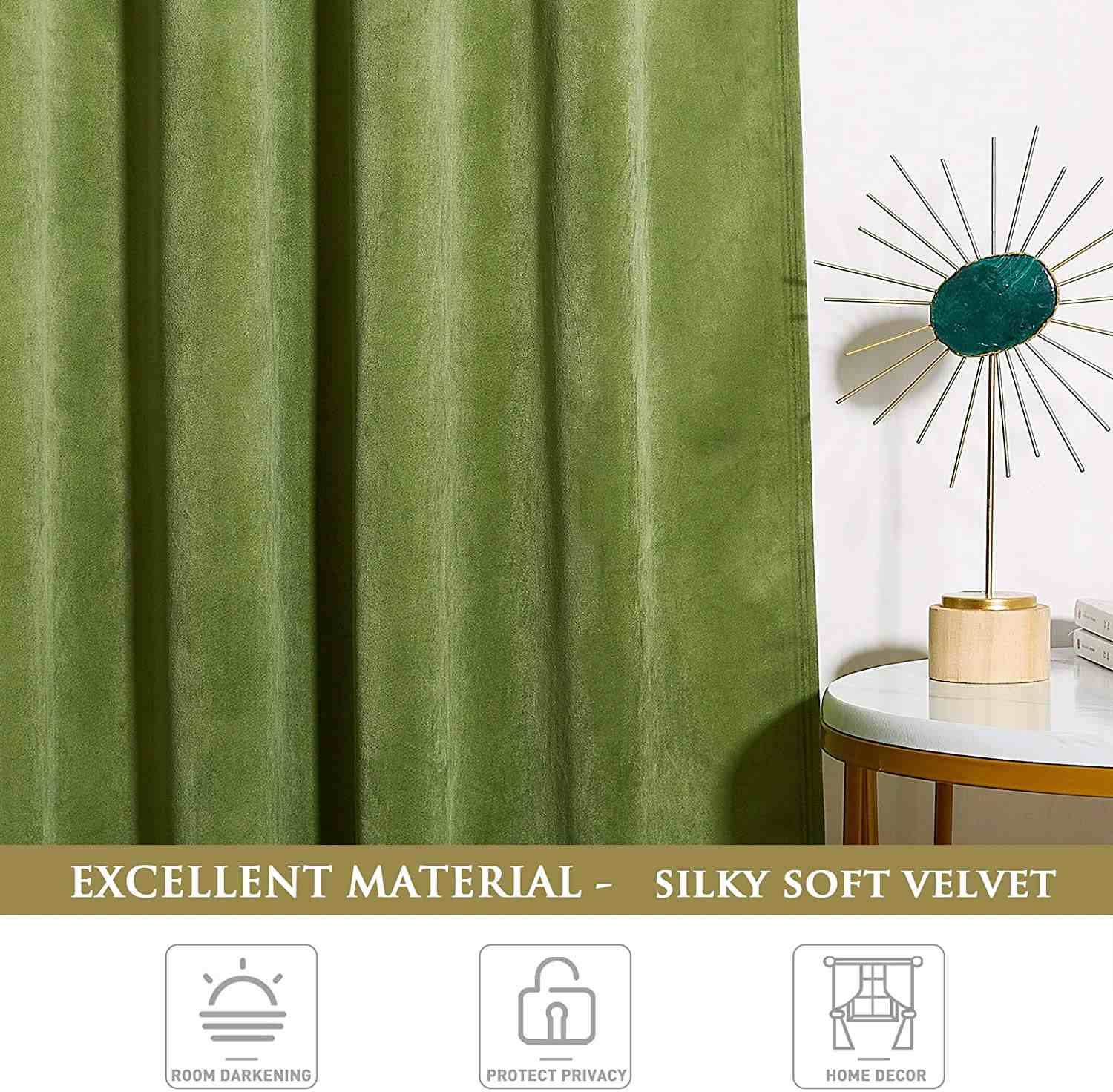 Rod Pocket Luxury Velvet Blackout Curtains For Living Room 1 Panel (Width: 52 Inch)