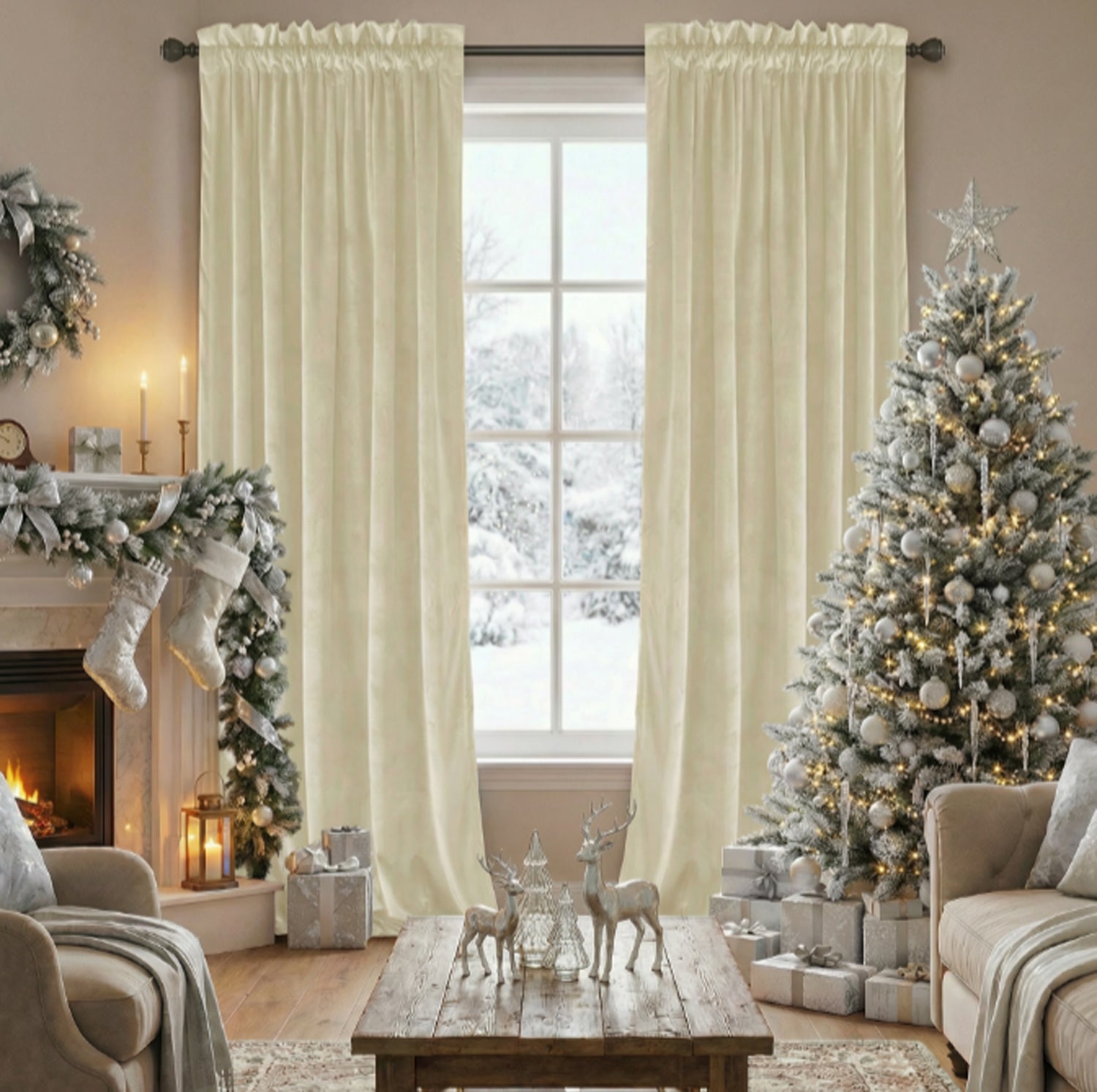 Rod Pocket & Back Tab Velvet Blackout Curtains For Living Room And Bedroom 2 Panels