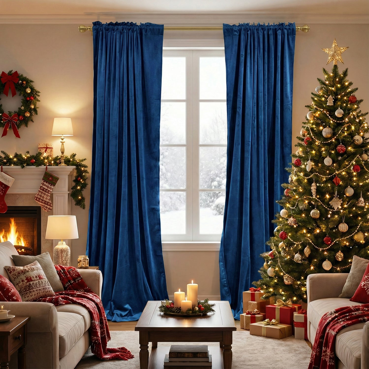 Rod Pocket Noise Reducing Luxury Blackout Velvet Curtains For Living Room, Bedroom 2 Panels