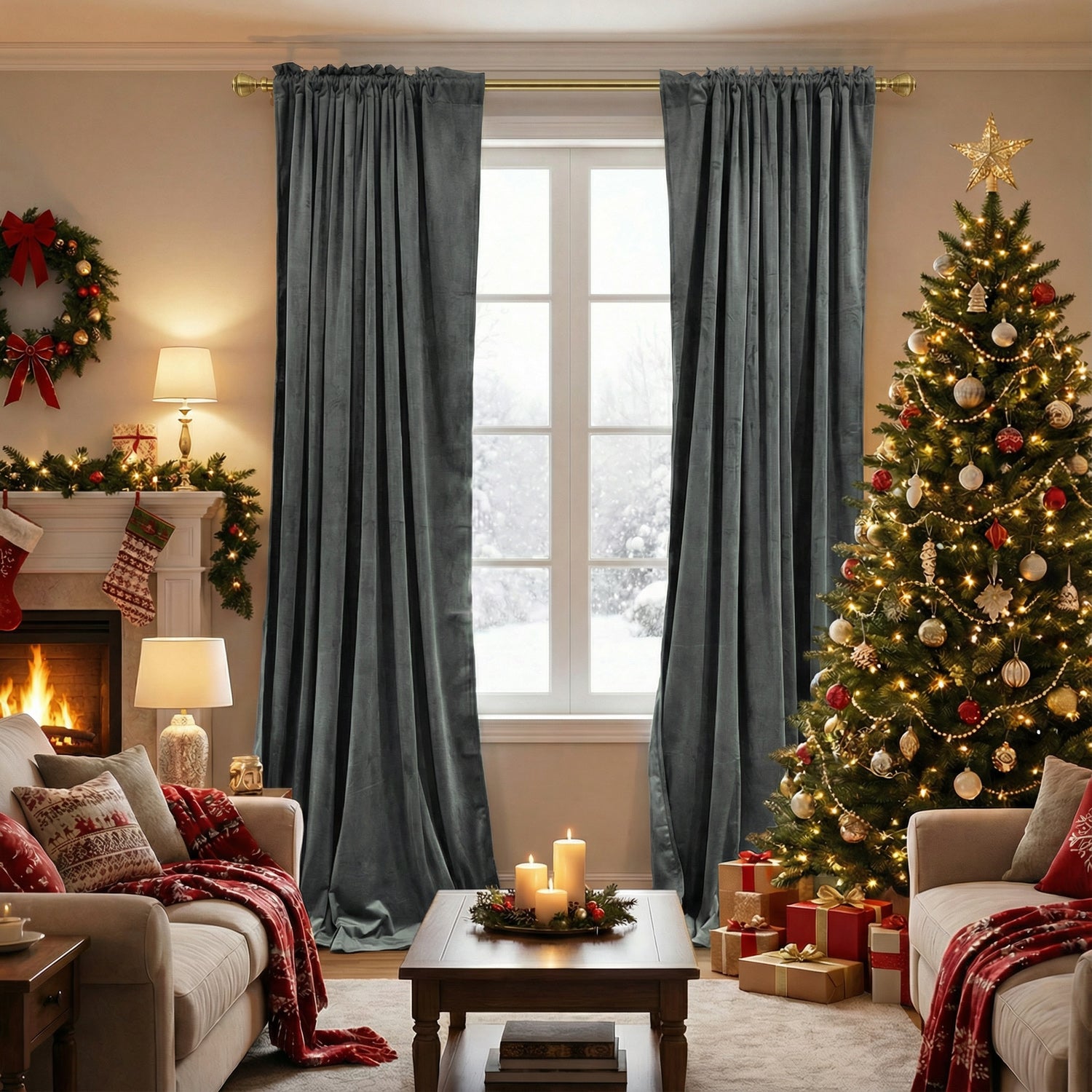 Rod Pocket Noise Reducing Luxury Blackout Velvet Curtains For Living Room, Bedroom 2 Panels