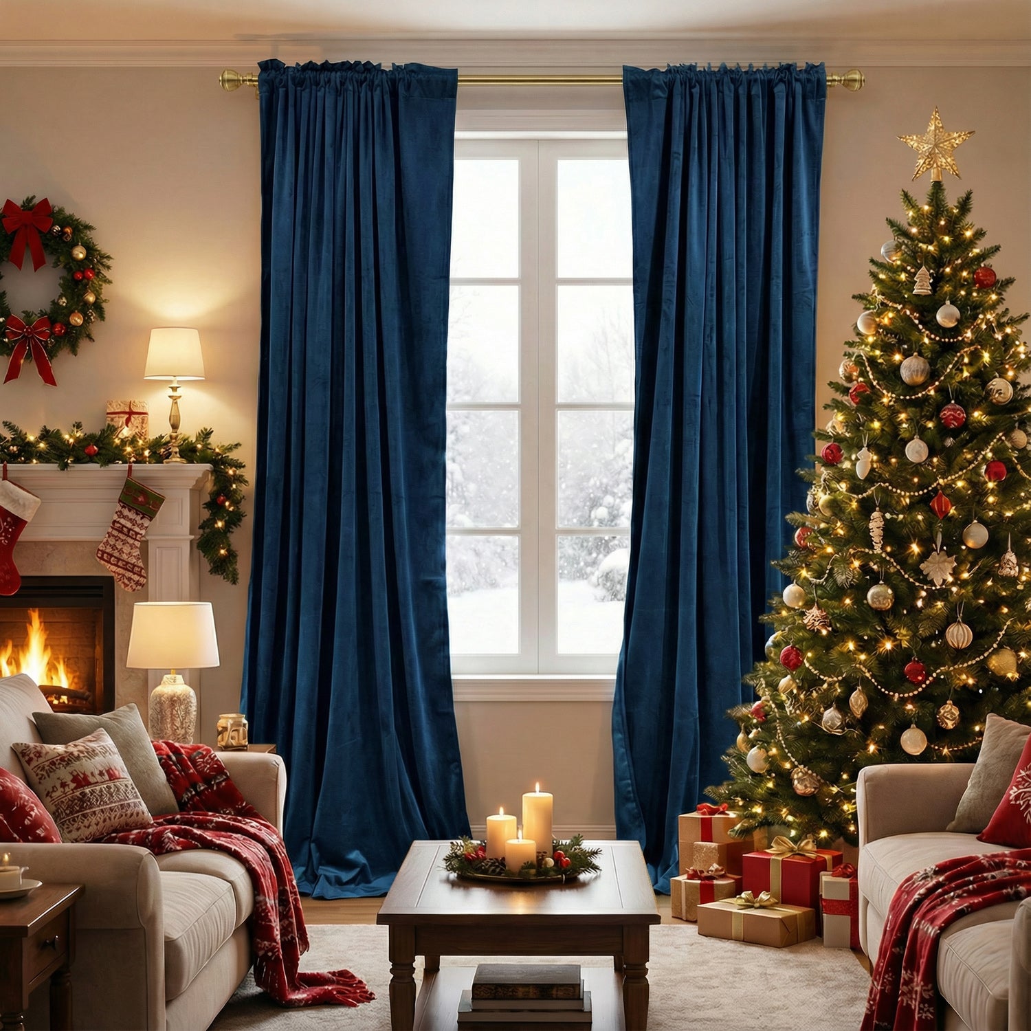 Rod Pocket Noise Reducing Luxury Blackout Velvet Curtains For Living Room, Bedroom 2 Panels