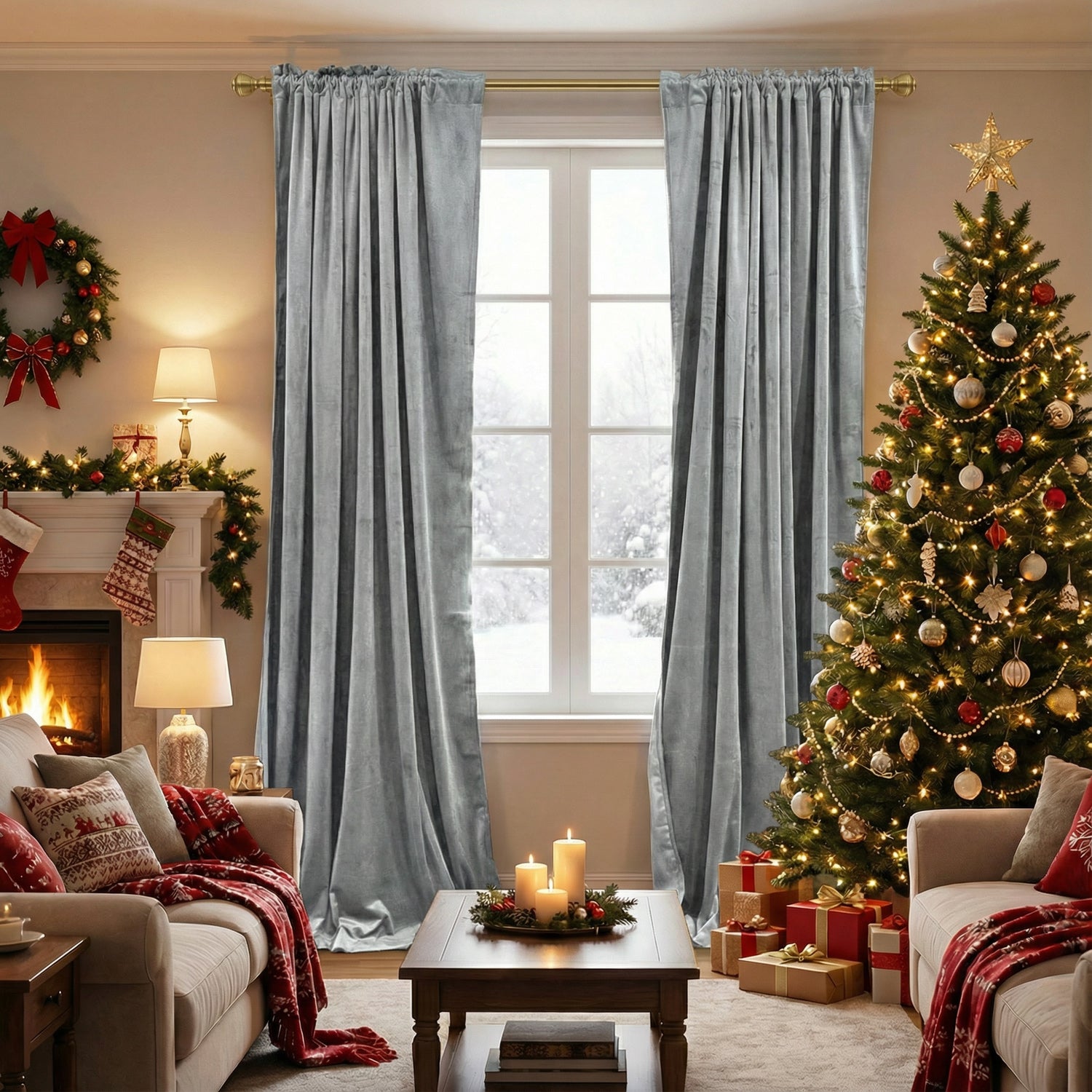 Rod Pocket Noise Reducing Luxury Blackout Velvet Curtains For Living Room, Bedroom 2 Panels