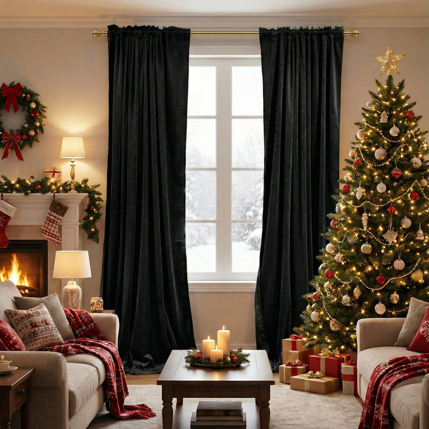 Rod Pocket Noise Reducing Luxury Blackout Velvet Curtains For Living Room, Bedroom 2 Panels