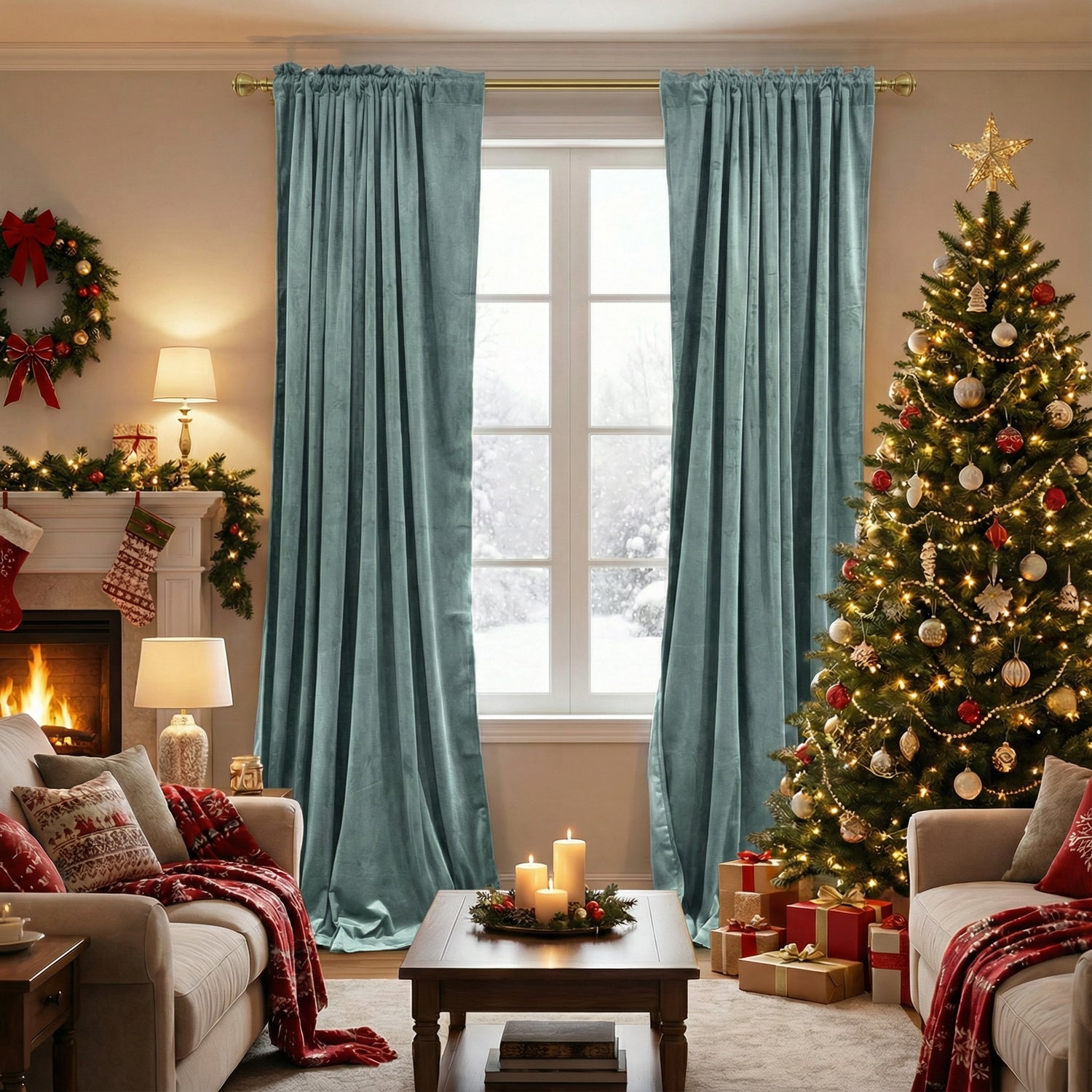 Rod Pocket Noise Reducing Luxury Blackout Velvet Curtains For Living Room, Bedroom 2 Panels