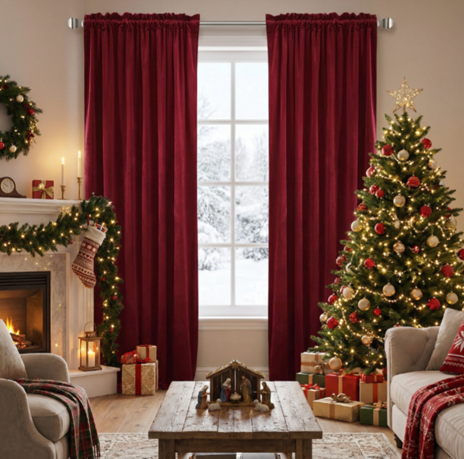 Rod Pocket Noise Reducing Luxury Blackout Velvet Curtains For Living Room, Bedroom 2 Panels